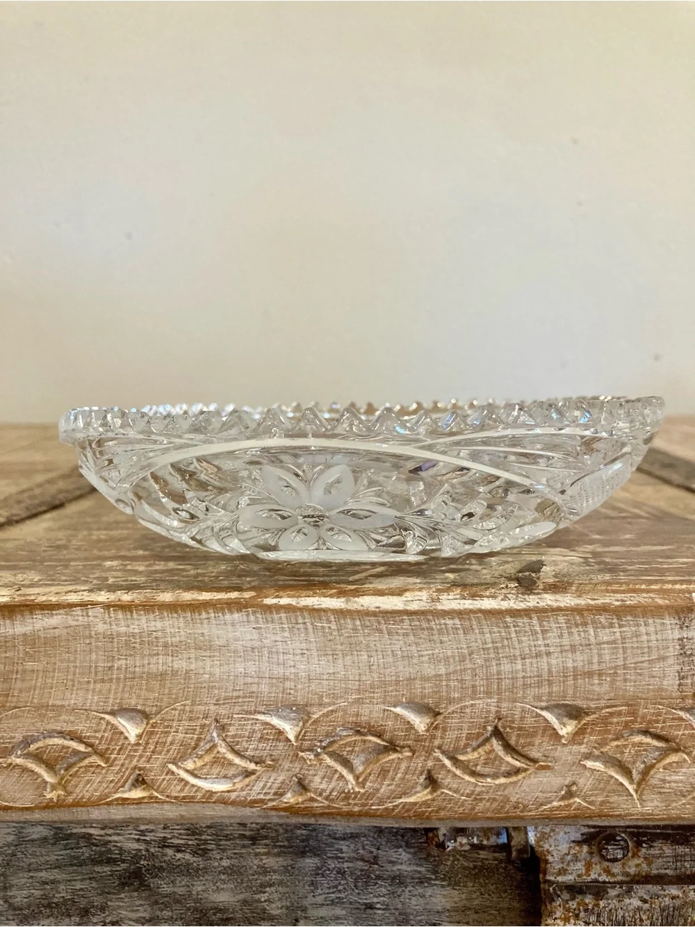 Cut Glass Floral Pattern With Sawtooth Edge 6”